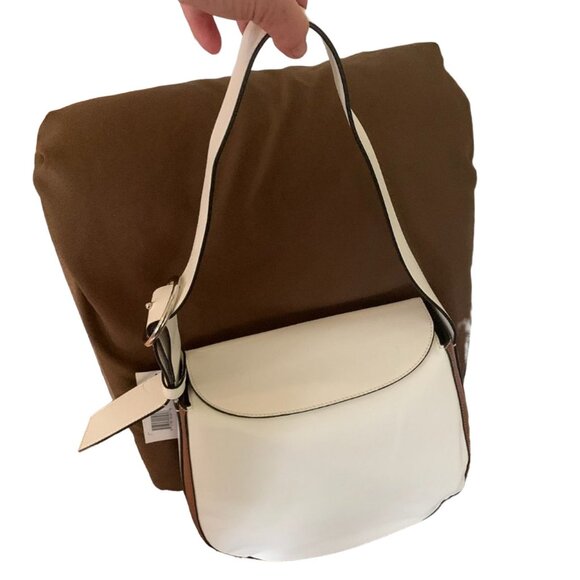 NWT FRENCH CONNECTION OLIVIA LEATHER BUCKET PURSE - WHITE NUTMEG - Picture 1 of 10